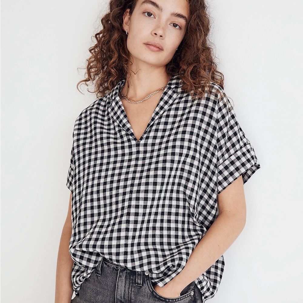 Madewell Women's Swenson Popover Shirt in Double-Faced Gingham Size XS Casual
